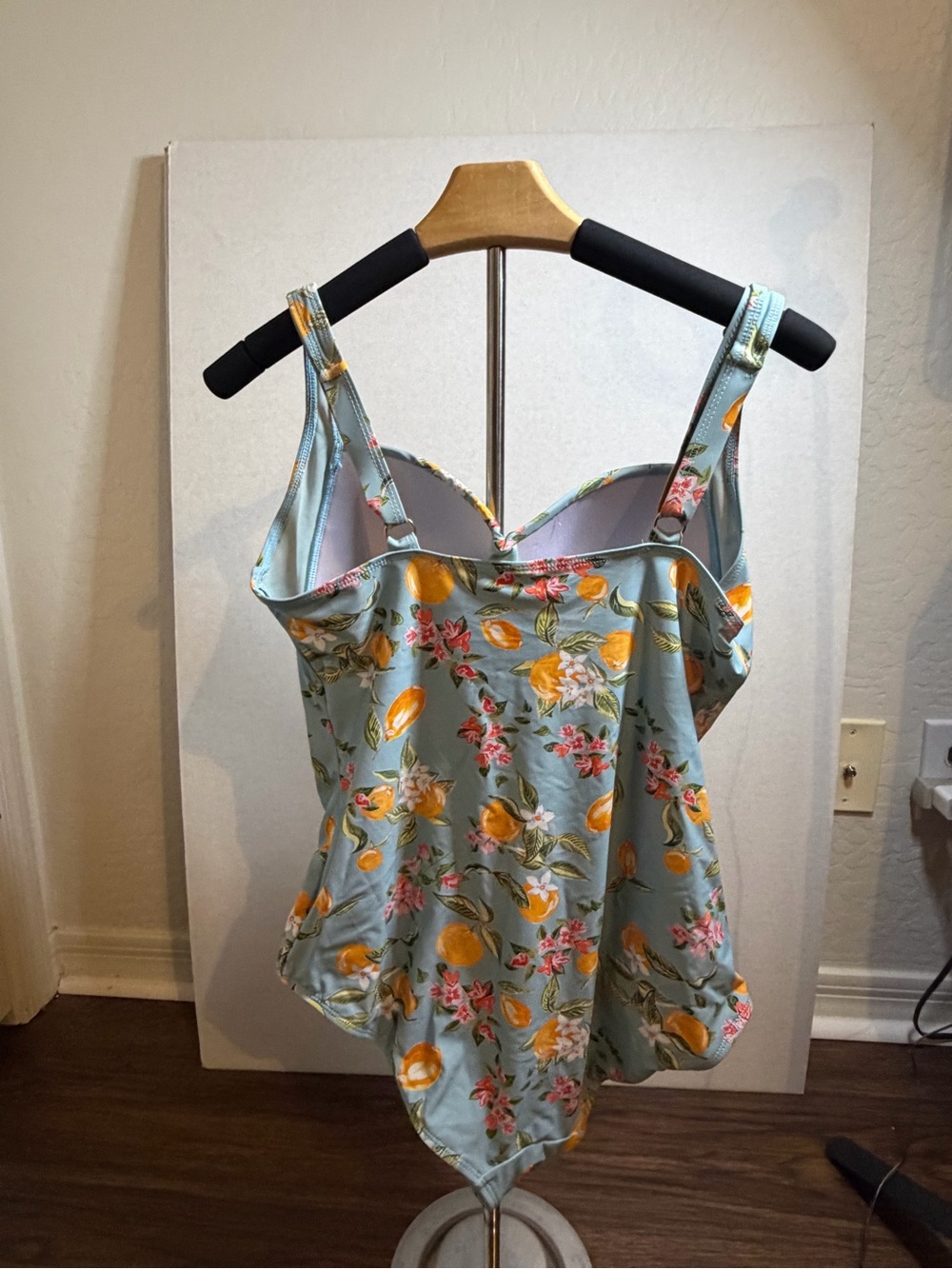 Ruched Citrus Floral One-Piece Swimsuit in Light Blue - Picture 2 of 3